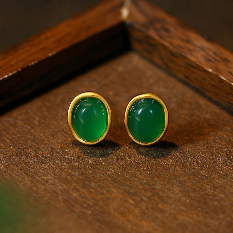 Earrings - الأخضر الطبيعي اليشم أقراط التعويذات هدايا