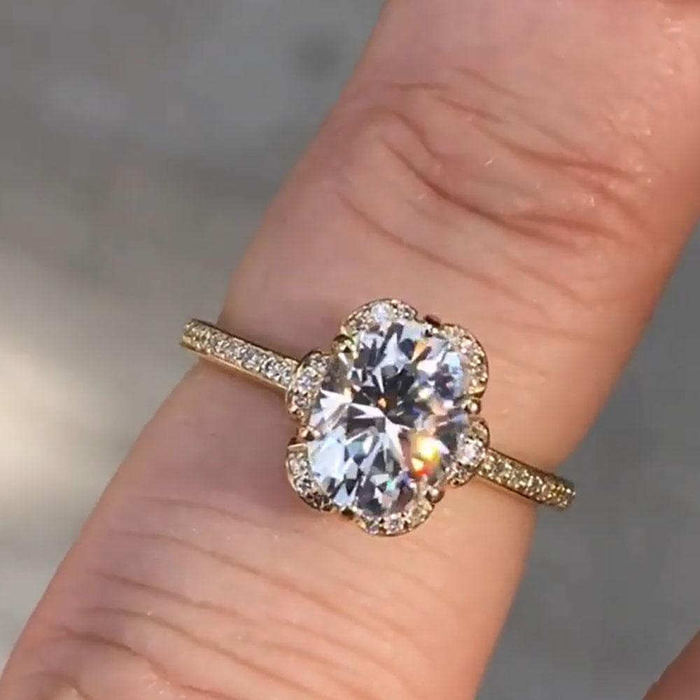 Moissanite Engagement Ring 1 Carat - مخصص الصلبة 14K الذهب الأصفر النساء