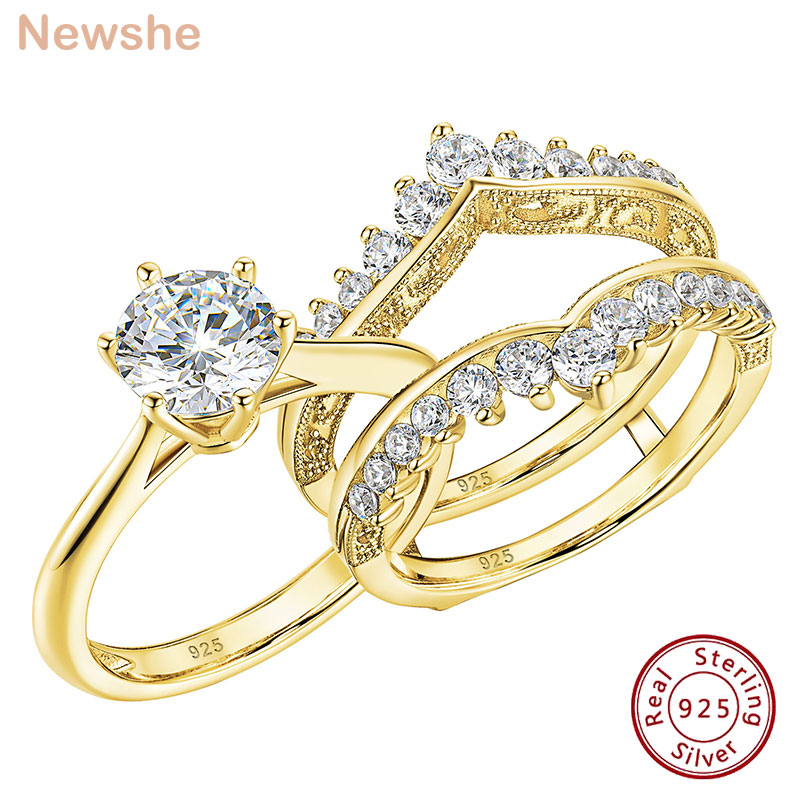Moissanite Engagement Ring 1 Carat - طقم خاتم زفاف نسائي مطلي بالذهب