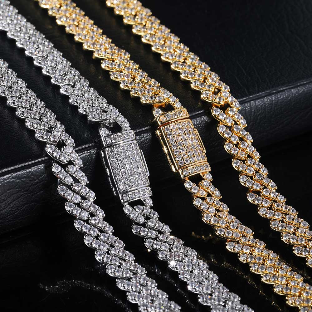 Cuban Link Chain 12Mm - 8MM1Row الزركون المرأة قلادة مثلج خارج