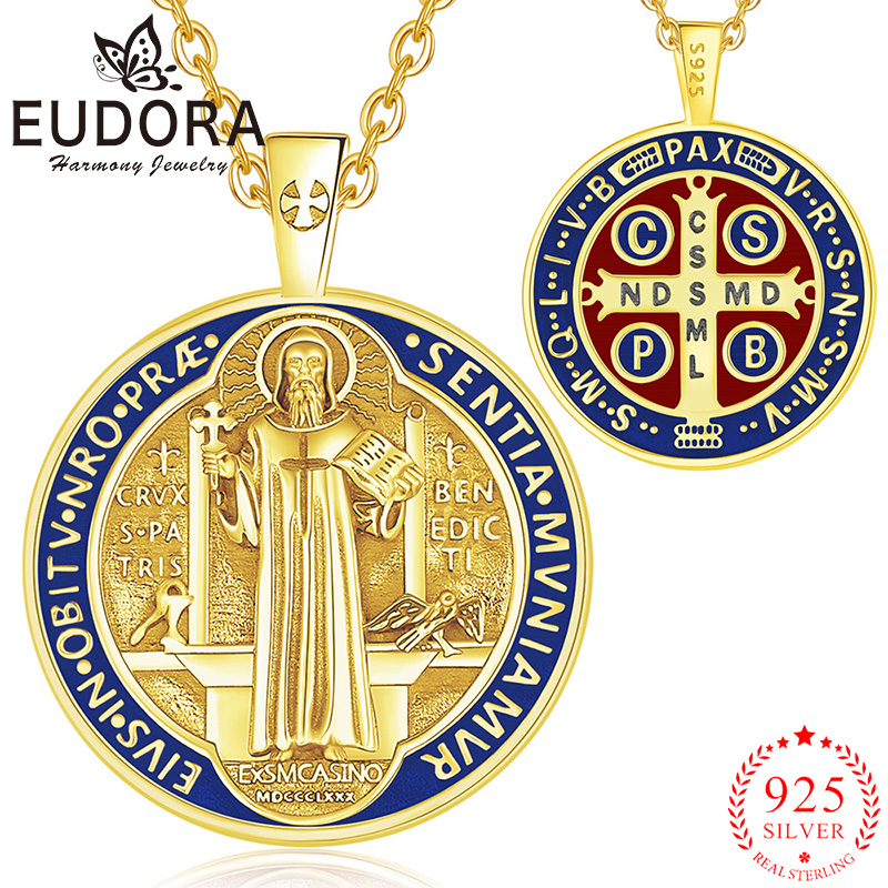 925 Sterling Silver Chain Necklace Men - يودورا 925 فضة سانت بنديكت قلادة