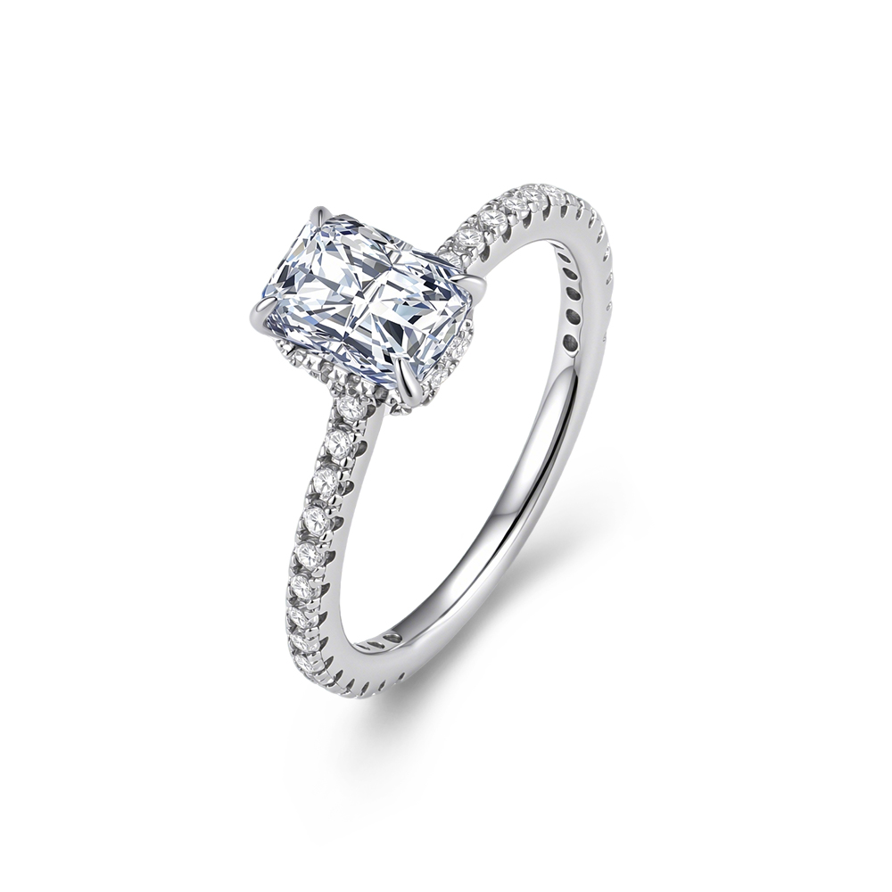 Moissanite Engagement Ring 1 Carat - خاتم خطوبة وزفاف من الفضة الإسترلينية