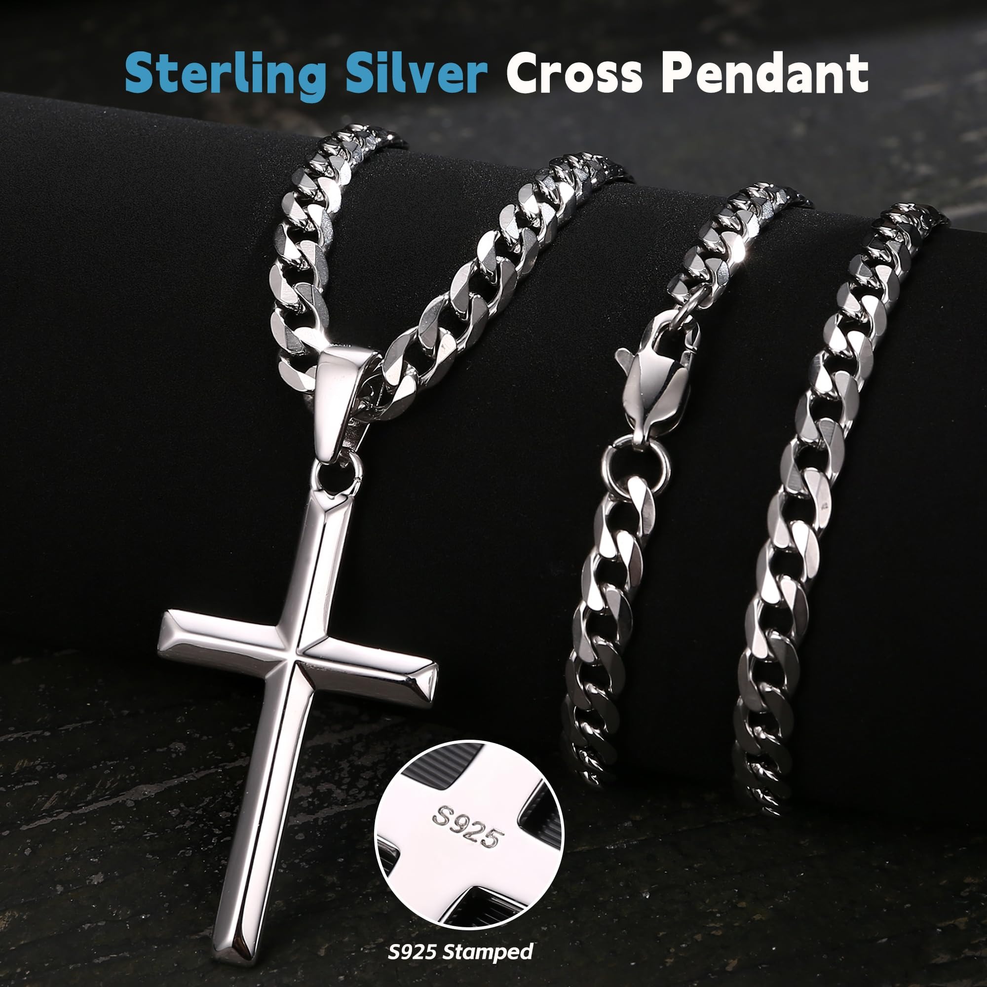 925 Sterling Silver Chain Necklace Men - Fansilver 925 فضة الصليب قلادة للرجال