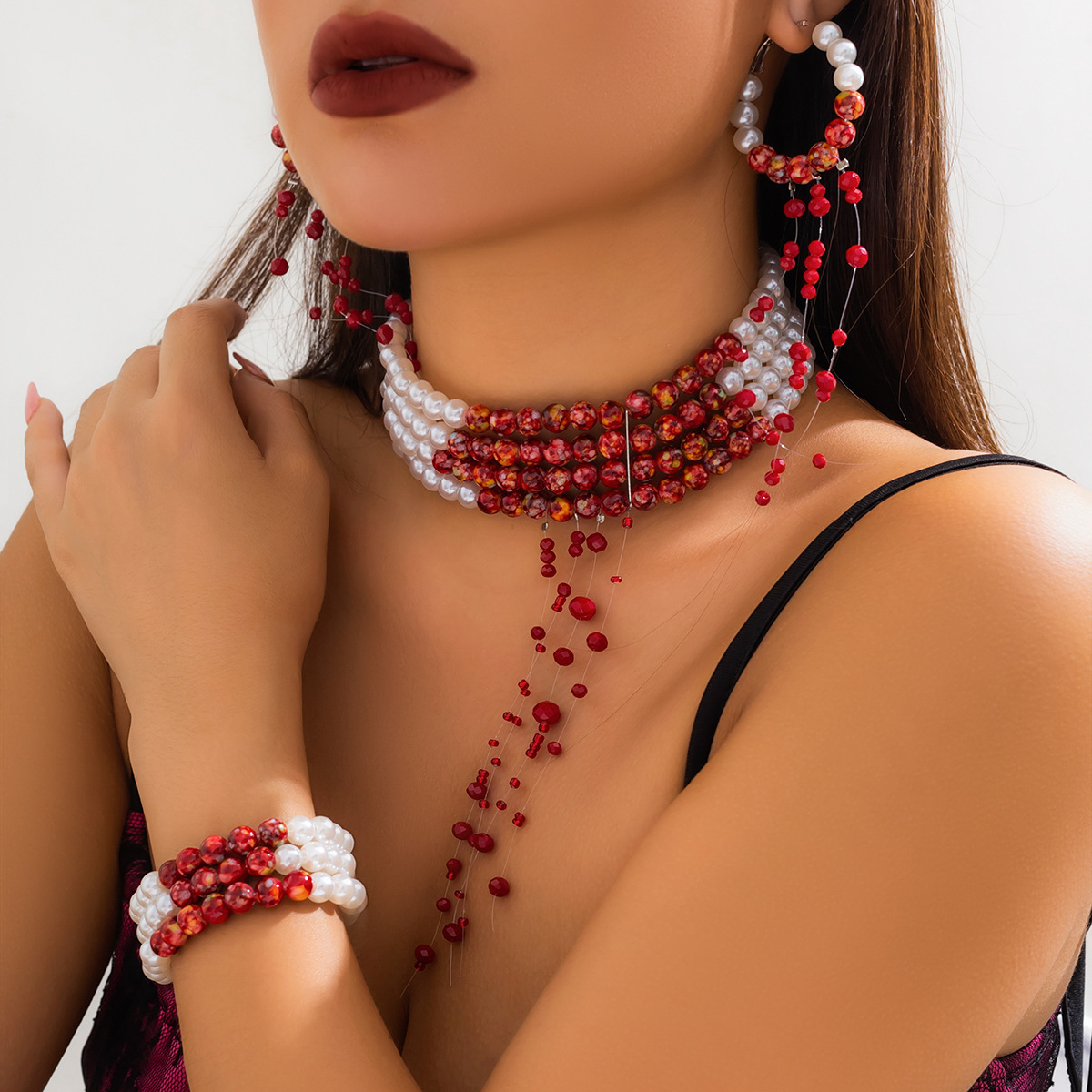 Pearl Choker Necklace Vintage - قلادة بدلاية شرابة لؤلؤ تقليد متعدد