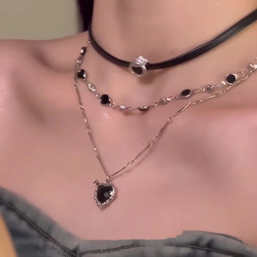 Layered Pendant Necklace Aesthetic - Y2K القوطية الحب القلب قلادة قلادة