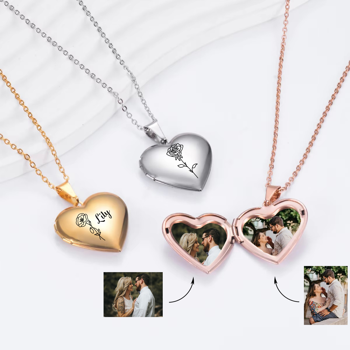 Heart Locket Necklace Photo - مخصص شخصية القلب الولادة زهرة المنجد