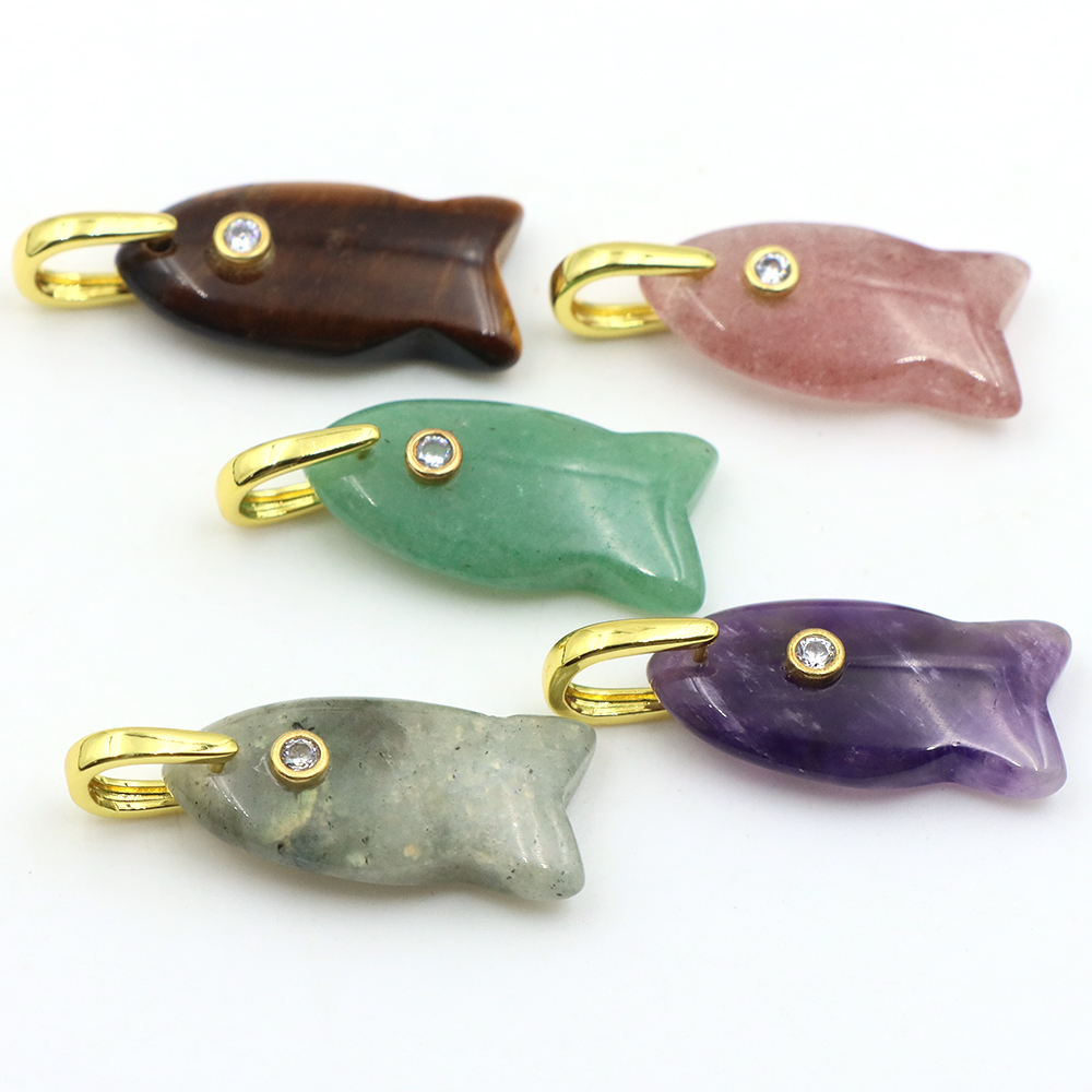 Crystal Pendant Necklace Natural Stone - قلادة حجر طبيعي على شكل سمكة