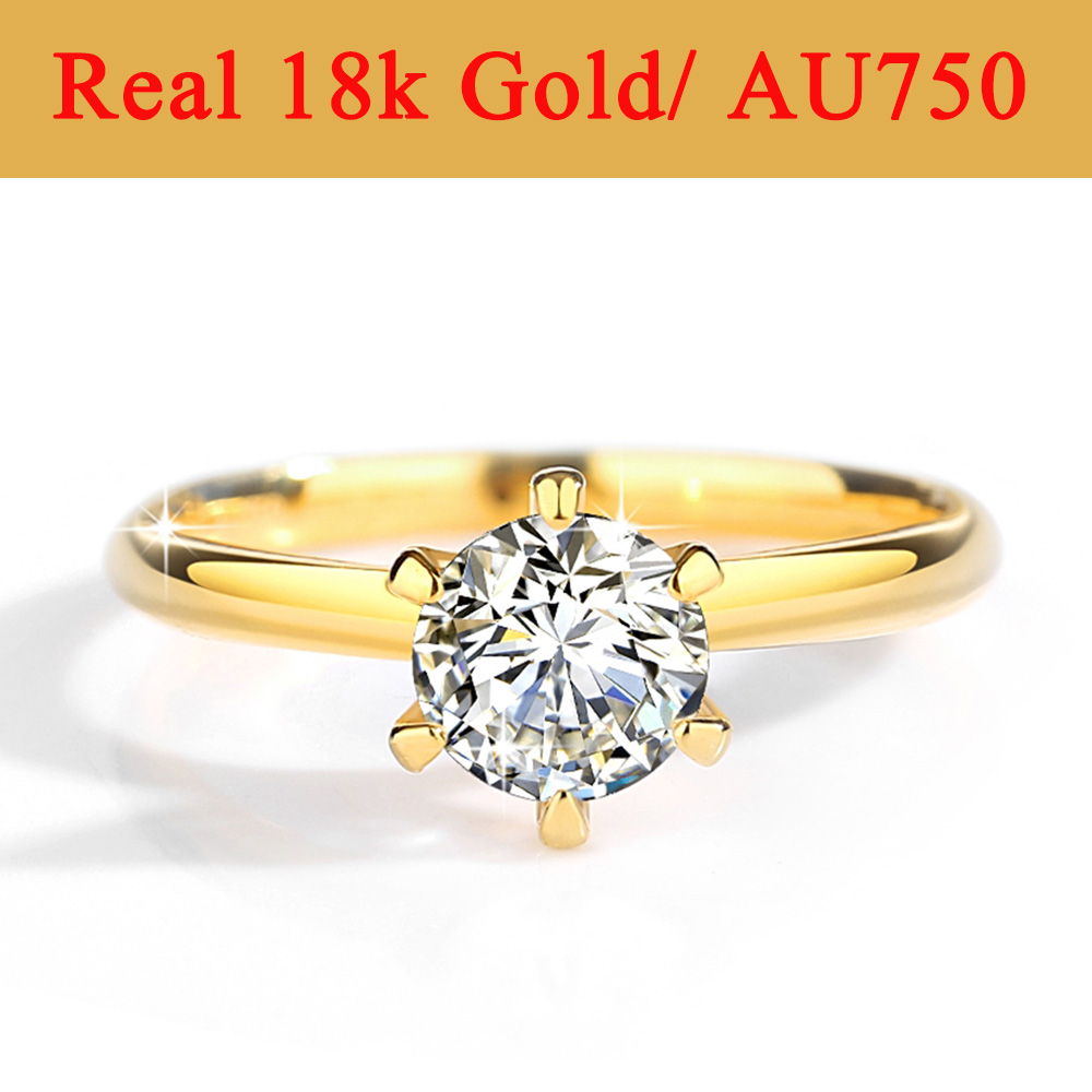 Moissanite Engagement Ring 1 Carat - الذهب الحقيقي 18K مويسانيتي خواتم الجوف