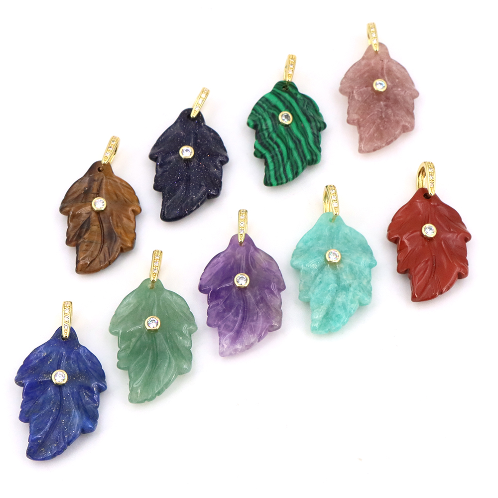 قلادة عصرية على شكل ورقة من ال - مراجعة Crystal Pendant Necklace Natural Stone وسعره