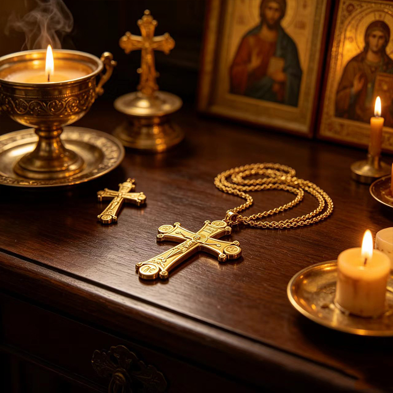 قلادة صليب أرثوذكسي فاخرة مطلي - مراجعة Cross Pendant Necklace Gold وسعره