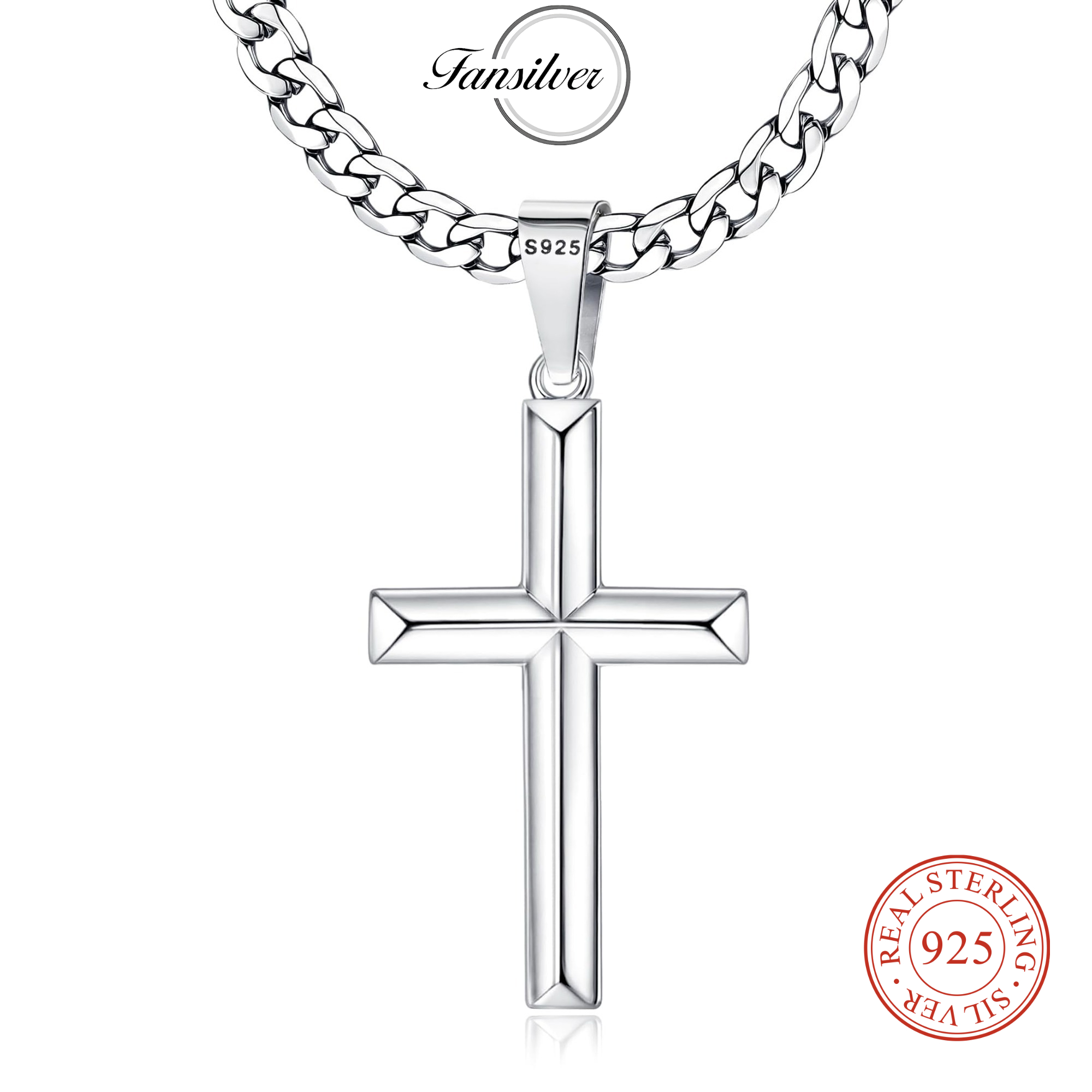 Fansilver 925 فضة الصليب قلادة - مراجعة 925 Sterling Silver Chain Necklace Men وسعره