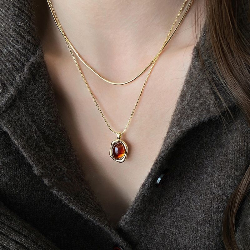 موضة خمر طبقة مزدوجة طبيعة حجر - مراجعة Layered Pendant Necklace Aesthetic وسعره